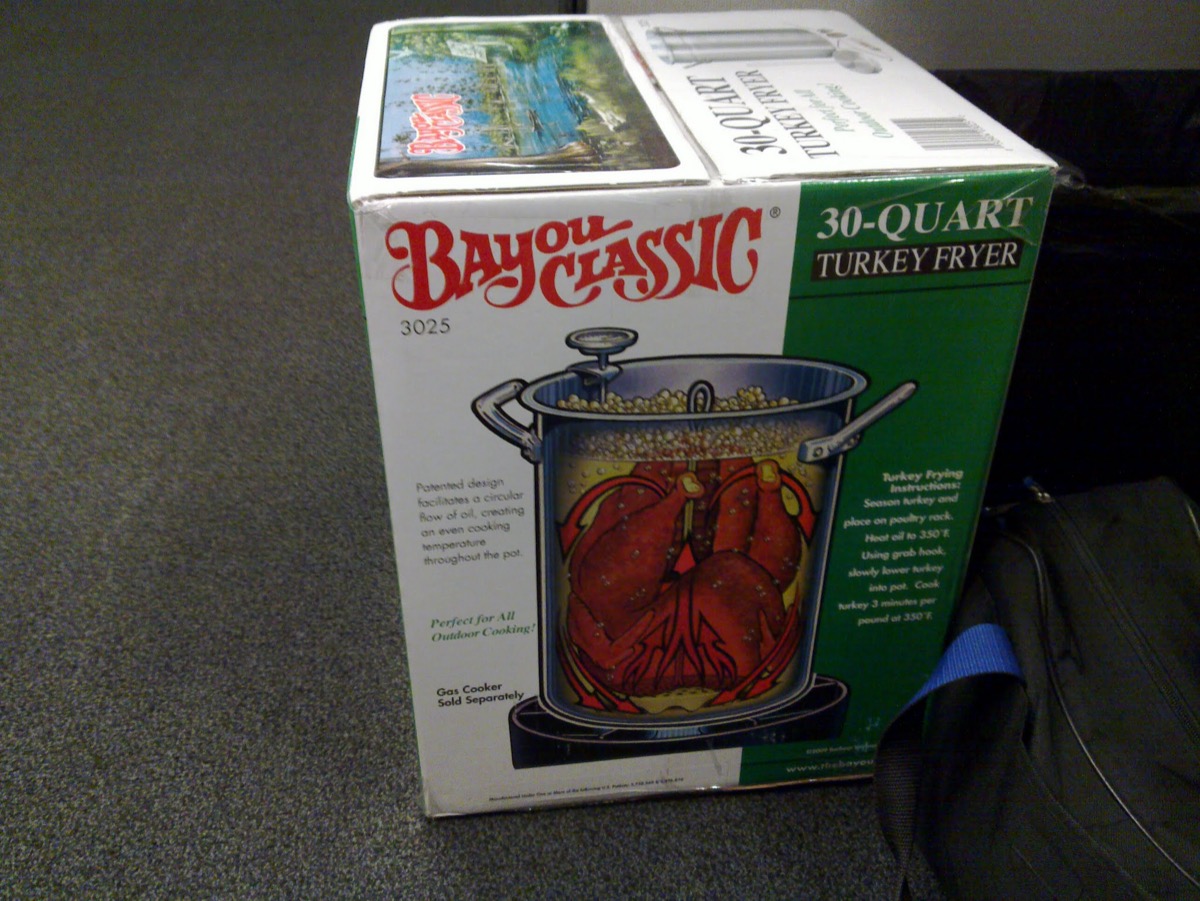 The Bayou Classic 30-quart turkey fryer — our first brew kettle